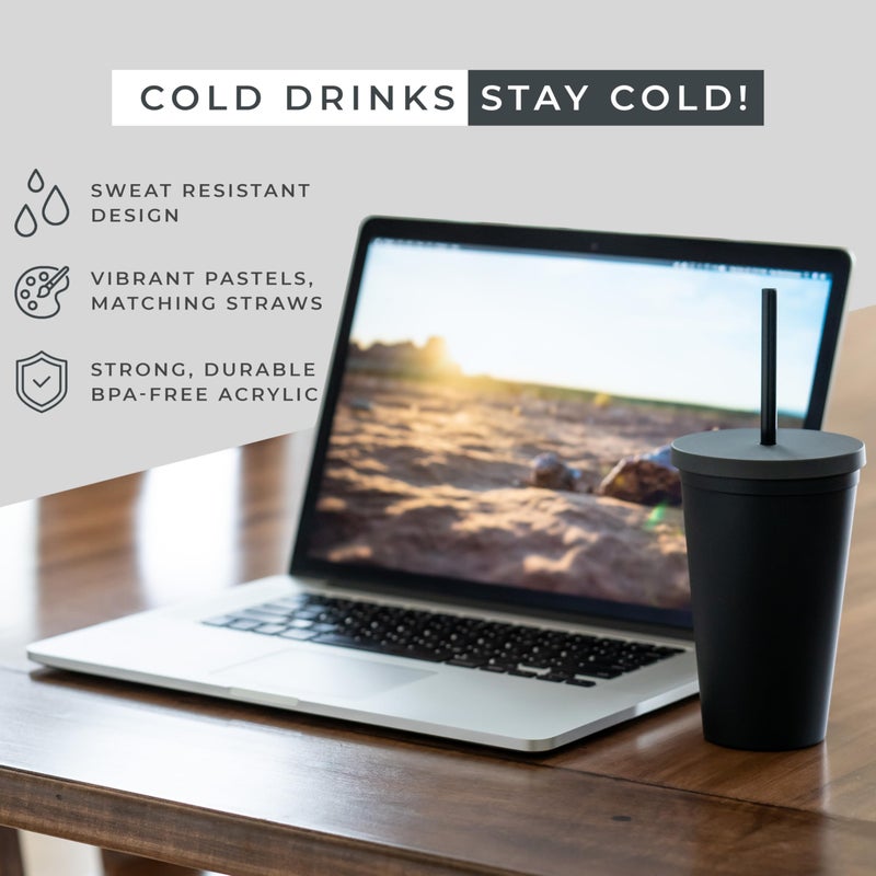 STRATA CUPS Classsic Black Tumblers with Lids (12 pack) - 16oz Colored Acrylic Cups with Lids and Straws | Double Wall Matte Plastic Bulk Tumblers With FREE Straw Cleaner! Customizable DIY Gifts - Image 3